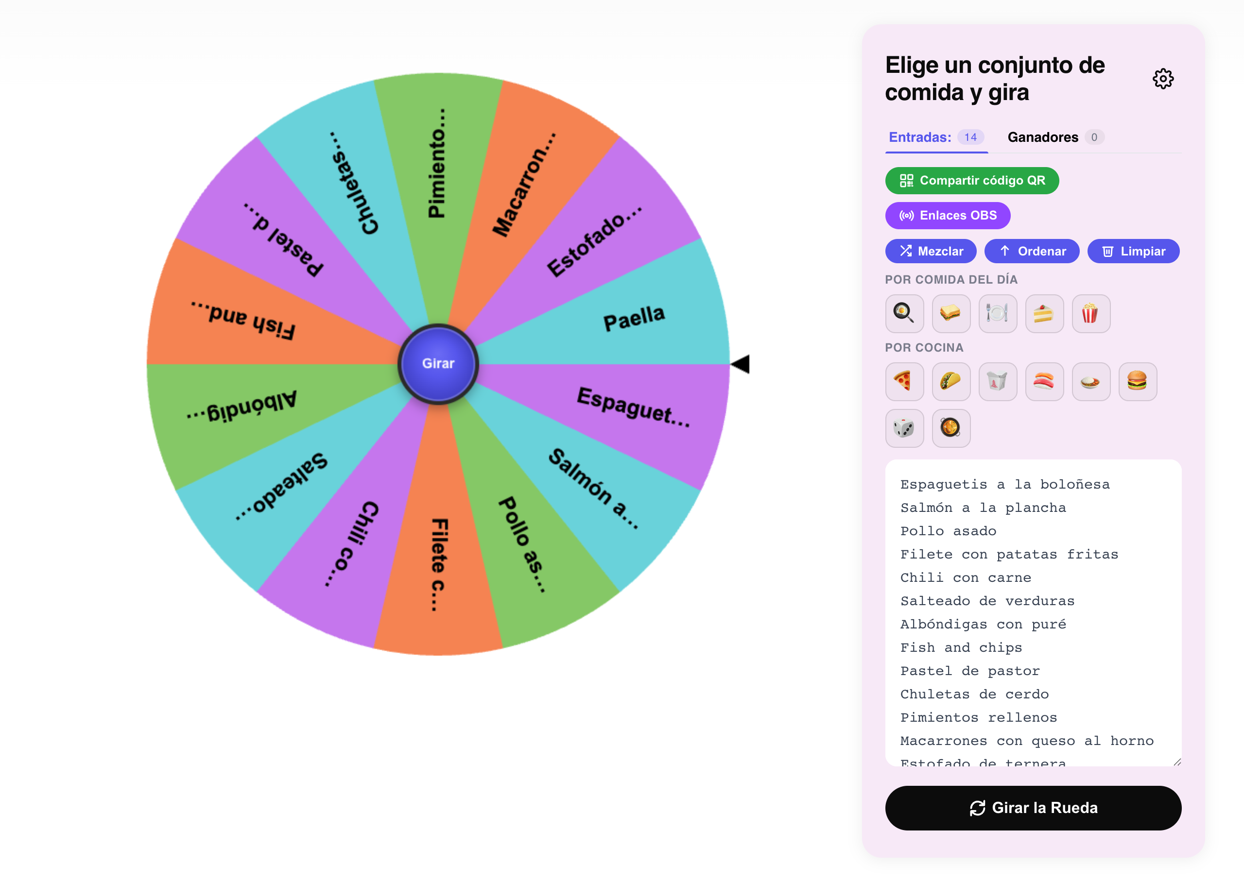 ruleta de comida