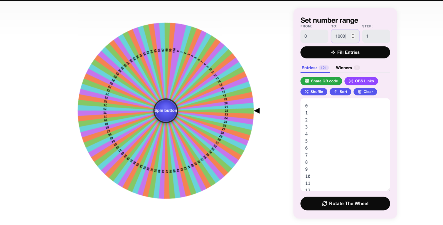 Pick a number between 1 and 1000 wheel