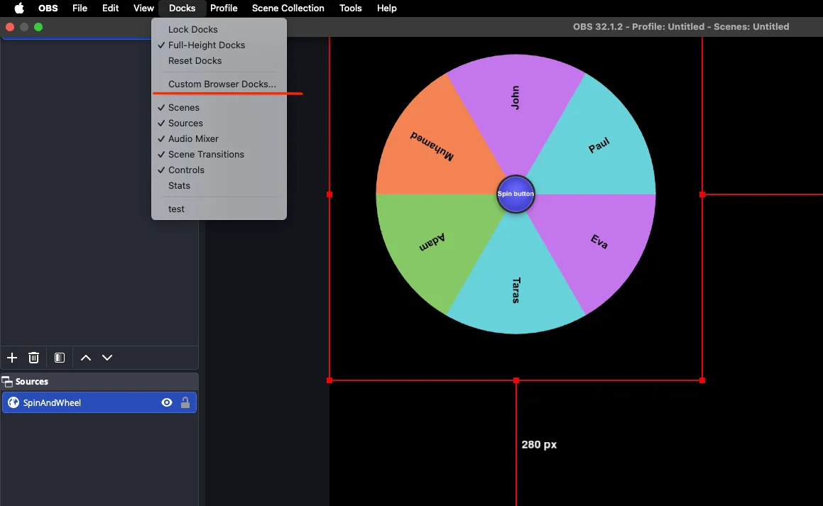 OBS Custom Browser Docks dialog